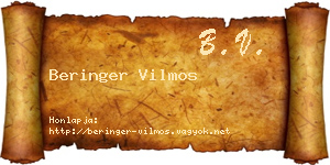 Beringer Vilmos névjegykártya